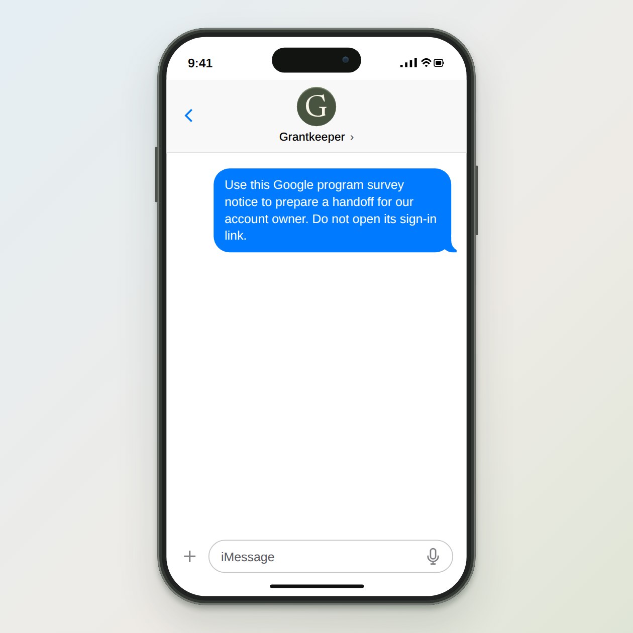Lo que envía: Prepare un relevo con este aviso de encuesta de Google. No abra el enlace de acceso.