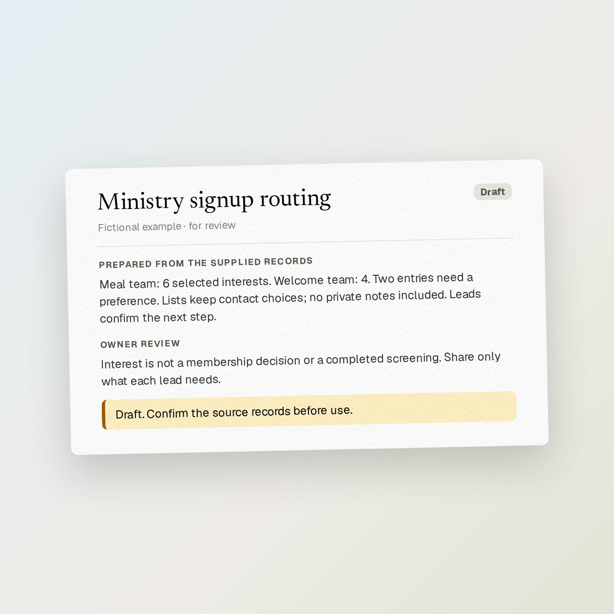 Lo que recibe: Una lista de interés por responsable, con preferencias de contacto y respuestas pendientes de asignar.